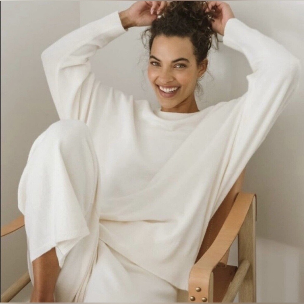 Jenni Kayne Marina Cashmere Wool Blend Oversized Ivory Sweater Size L